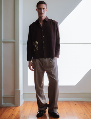 WOOL PLEATED TROUSERS TAUPE