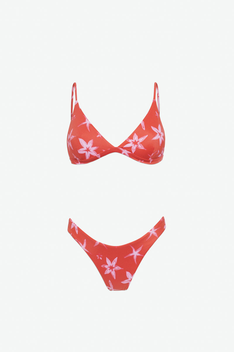 FLORAL BIKINI TOP RED