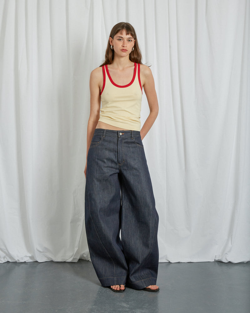 DENIM BARREL TROUSERS