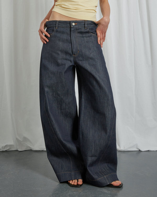 DENIM BARREL TROUSERS