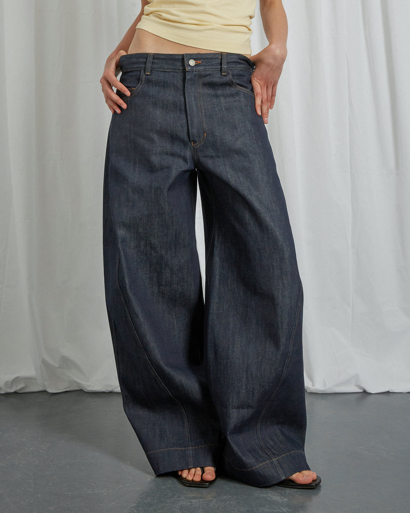 DENIM BARREL TROUSERS