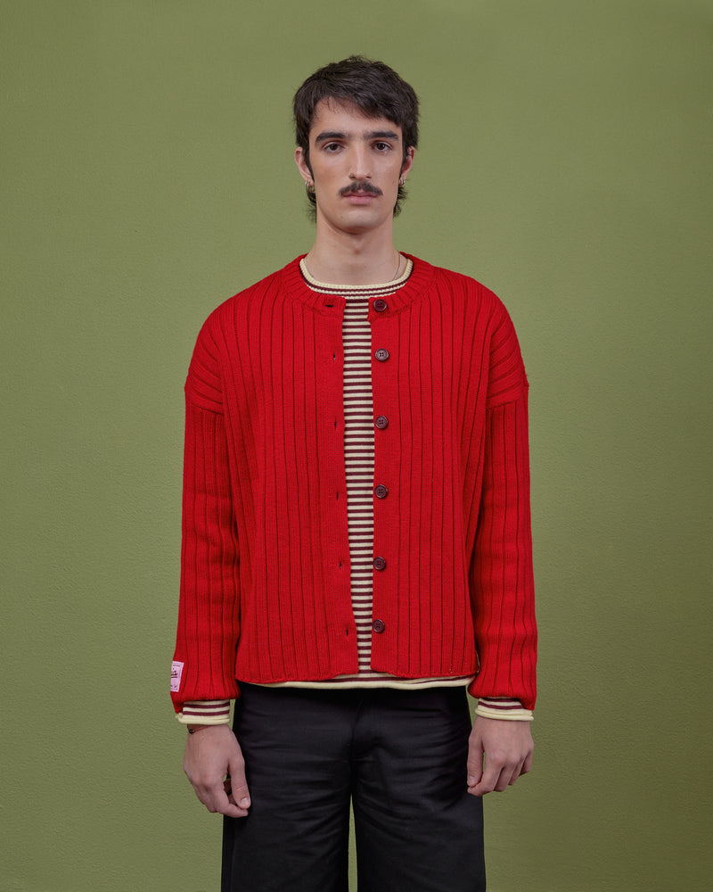 RED WOOL CARDIGAN