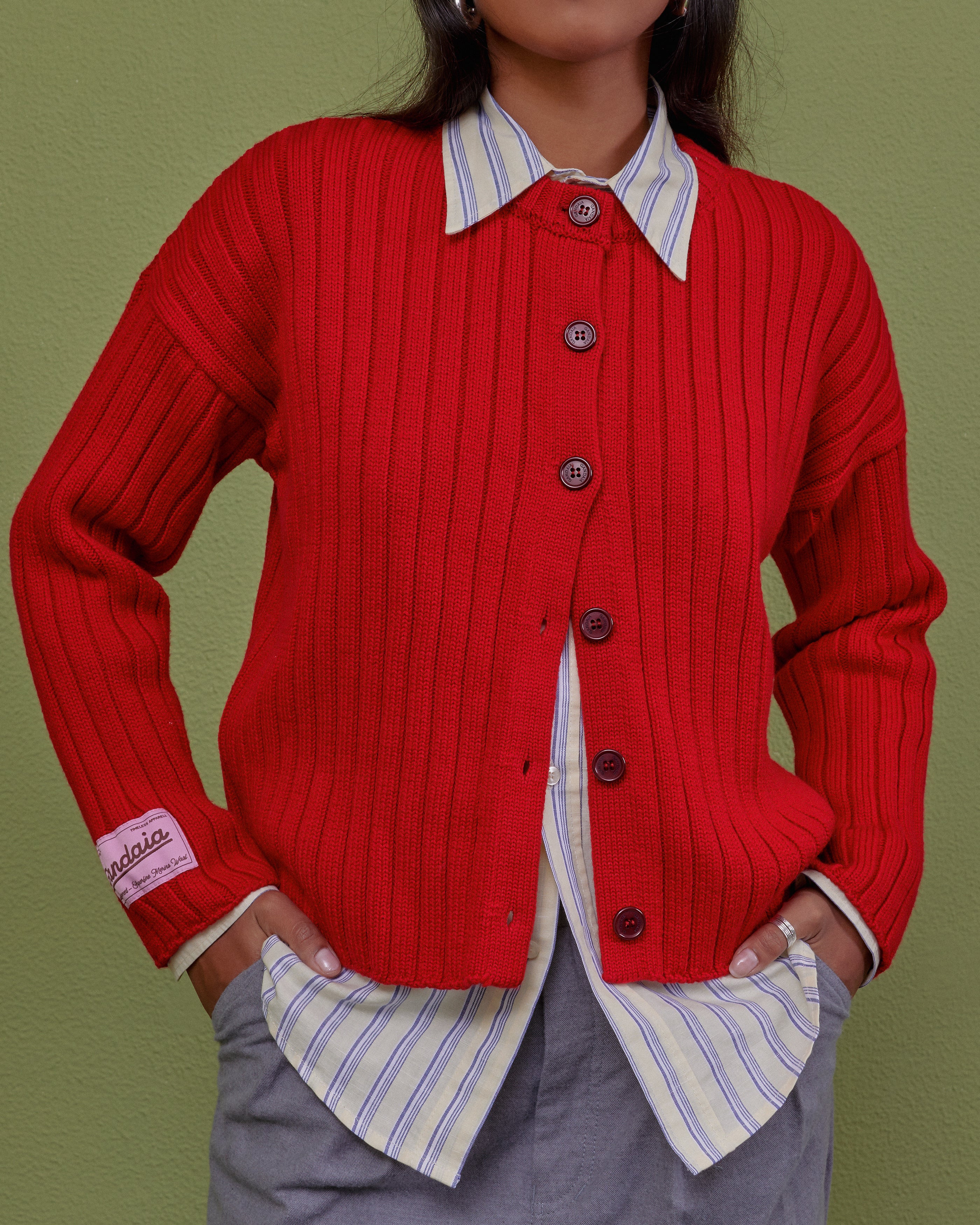 RED WOOL CARDIGAN