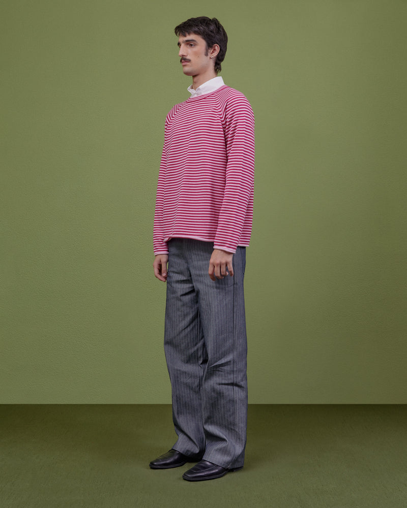 PINK STRIPED WOOL SWEATER