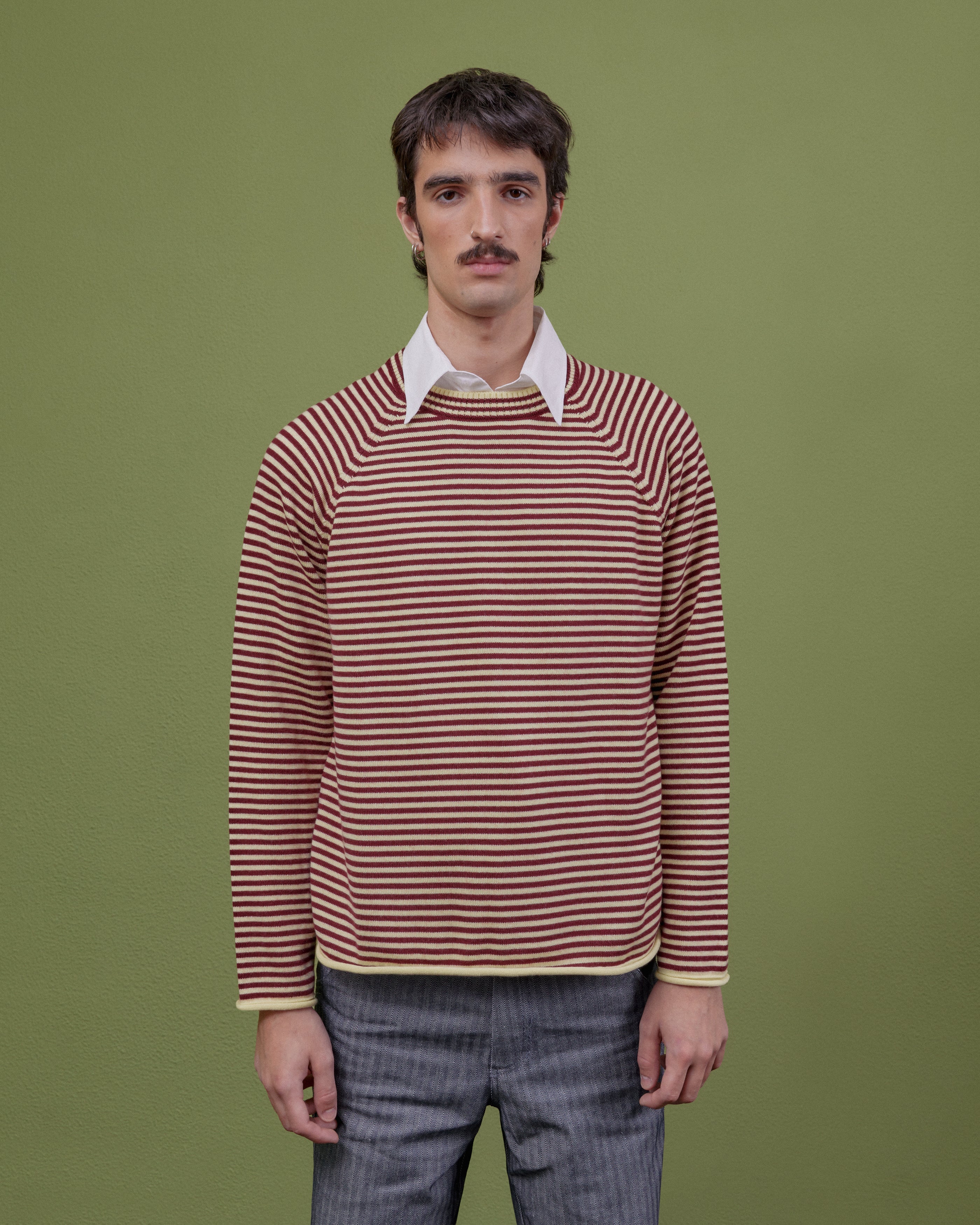 YELLOW & PLUM STRIPED WOOL SWEATER