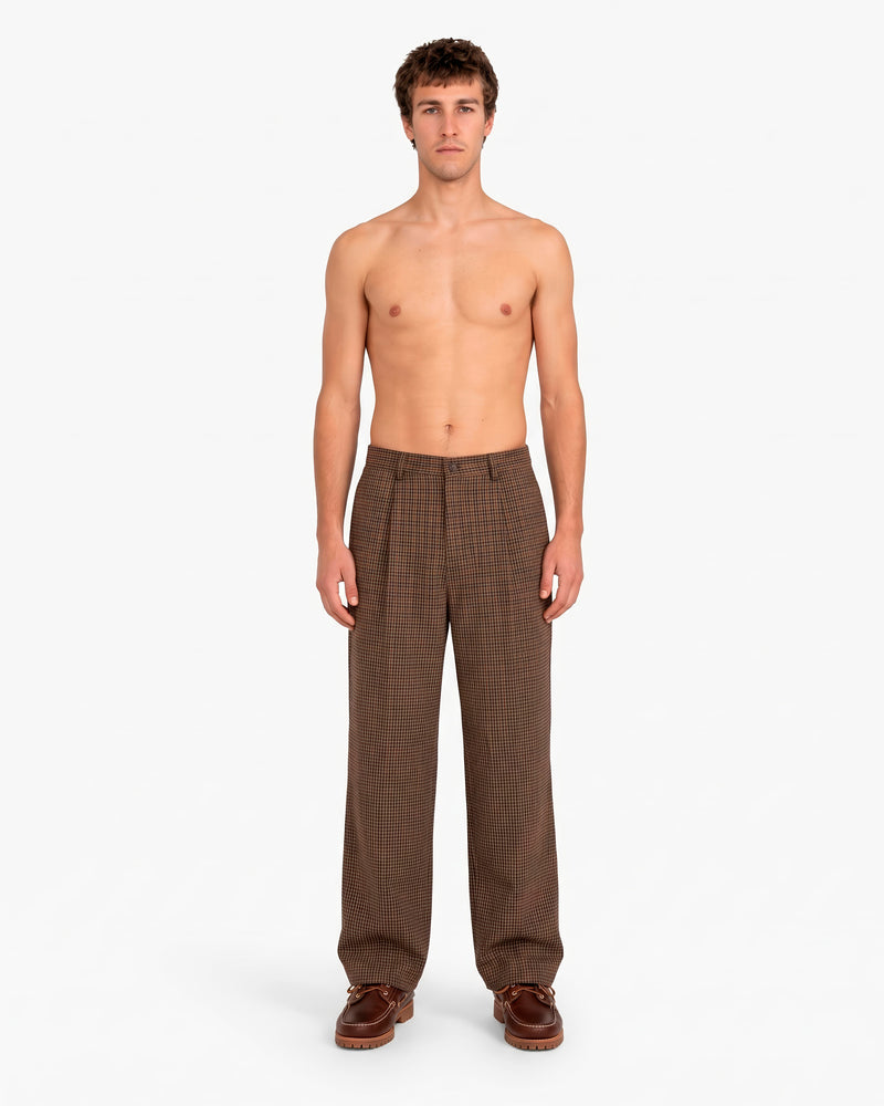 TARTAN PLEATED TROUSERS BROWN